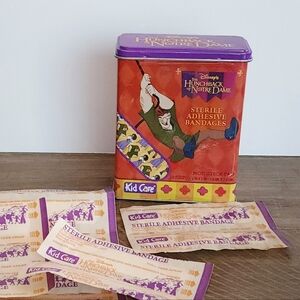 Disney Hunchback Of Notre Dame Collectible Bandage Tin with Bandages Vintage